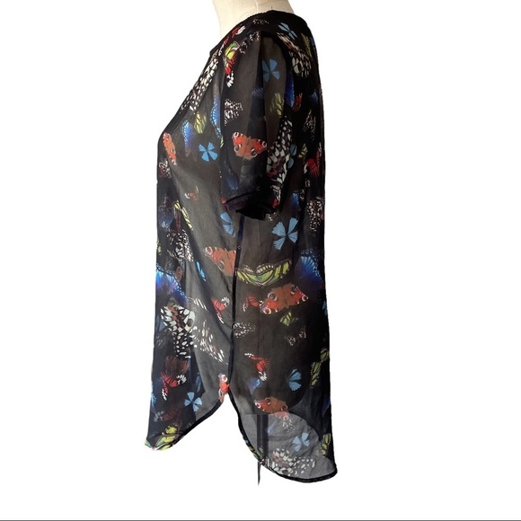 Joe Fresh black sheer  butterfly short sleeved tunic blouse top - Picture 3 of 7